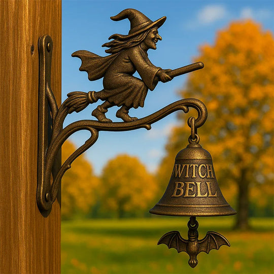 Halloween Witch Bell Door Chime with Bat Clapper and Metal Spell Charm