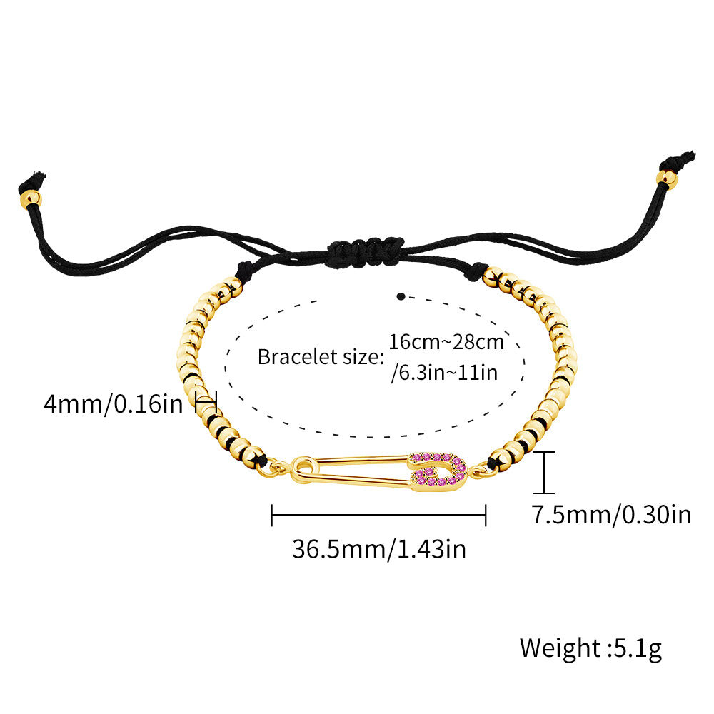 Purple Diamond Paperclip Link Bracelet with Gold Beads