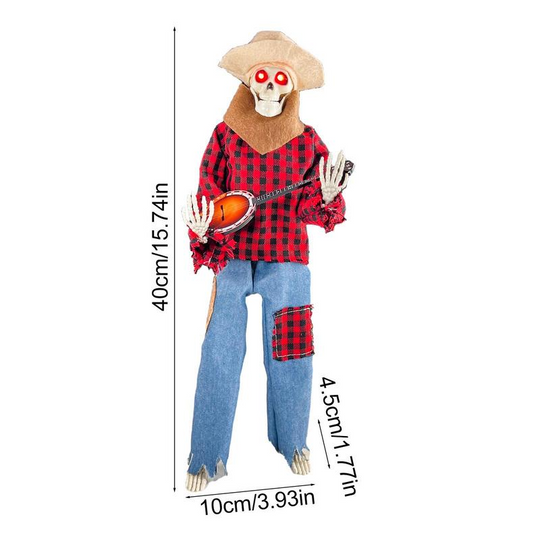 Animated Halloween Skeleton Decor Playing Banjo with Glowing Light