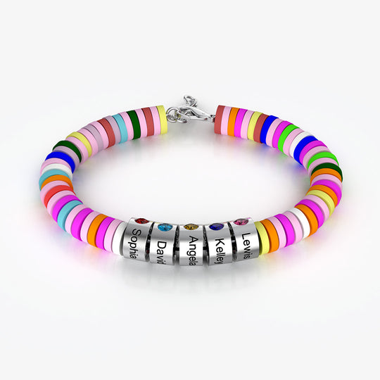 Rainbow Bracelet with Custom Names and Birthstones Beads