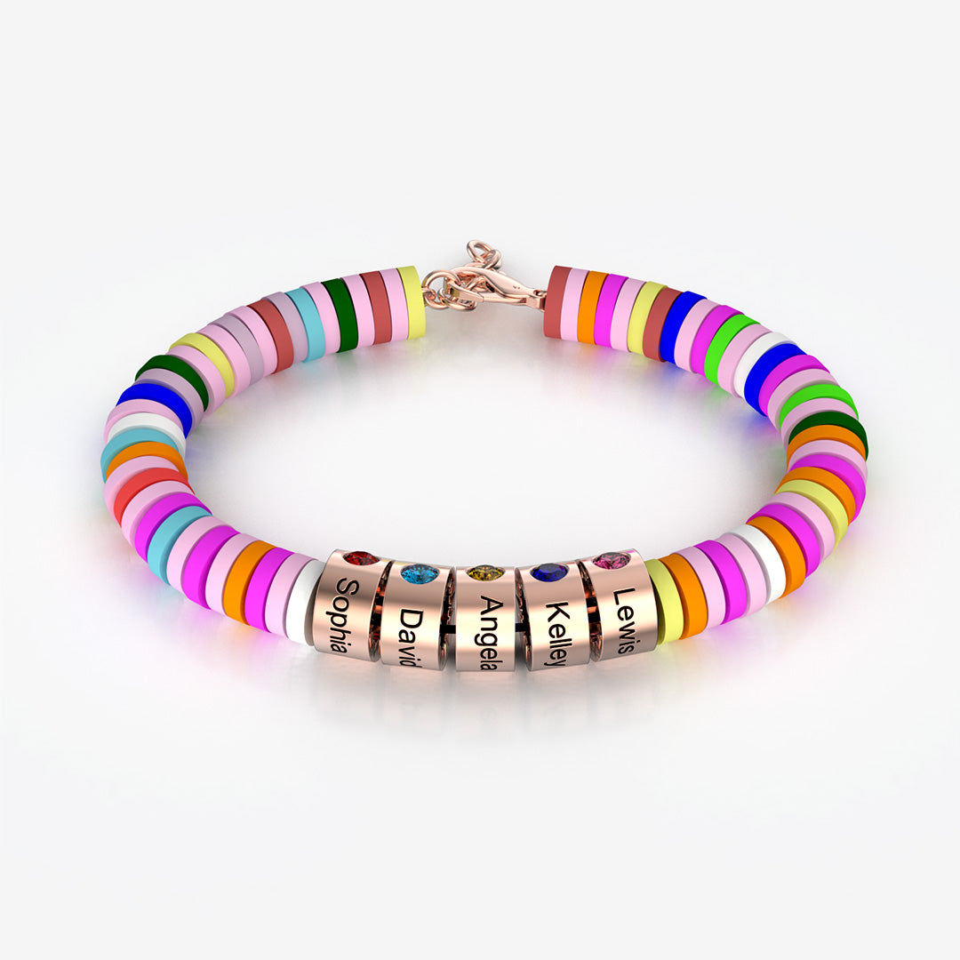 Rainbow Bracelet with Custom Names and Birthstones Beads