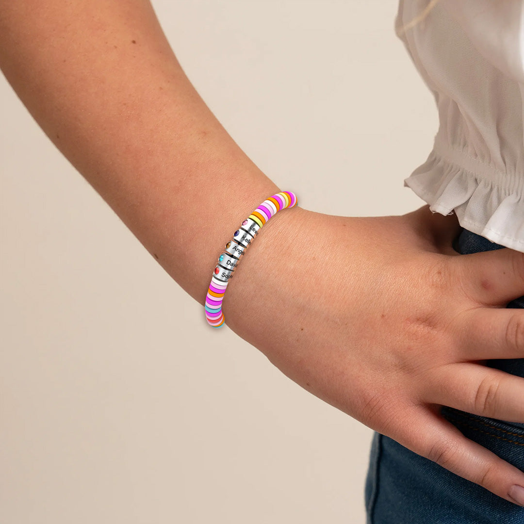 Rainbow Bracelet with Custom Names and Birthstones Beads