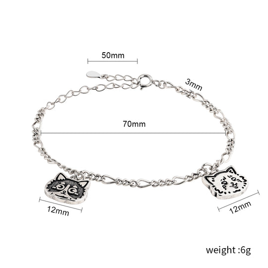 Cat Bracelet With Two Cat Charms