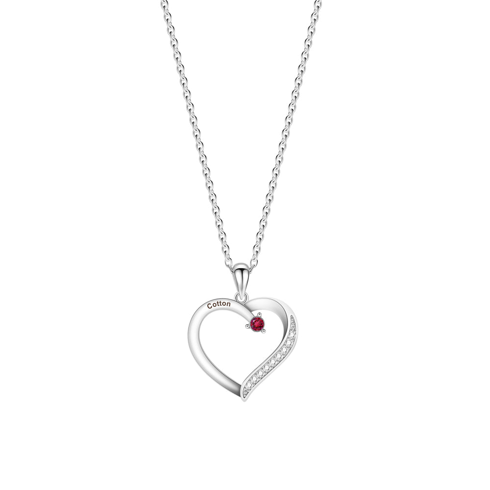 Personalized Heart-Shaped Birthstone Necklace - Custom Name/Date Option