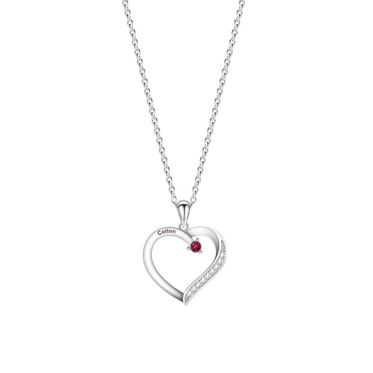 Personalized Heart-Shaped Birthstone Necklace - Custom Name/Date Option
