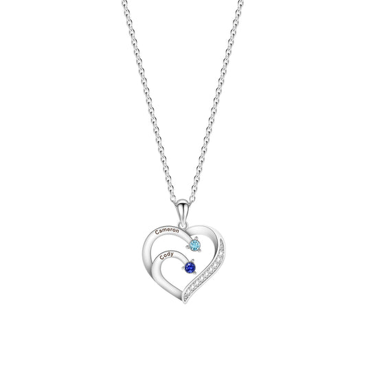 Personalized Heart-Shaped Birthstone Necklace - Custom Name/Date Option