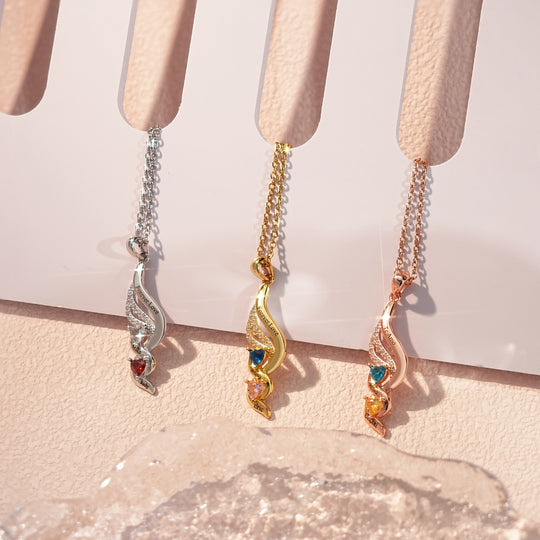 Personalized Wings & Heart Birthstone Necklace