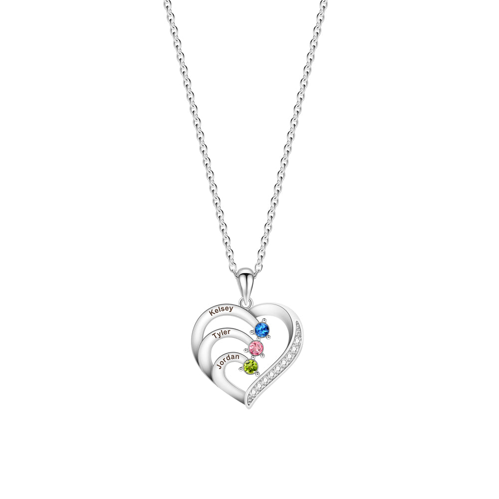Personalized Heart-Shaped Birthstone Necklace - Custom Name/Date Option