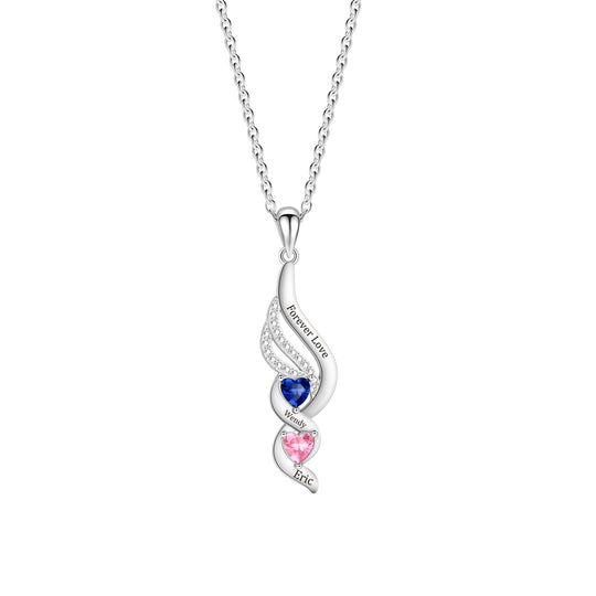 Personalized Wings & Heart Birthstone Necklace