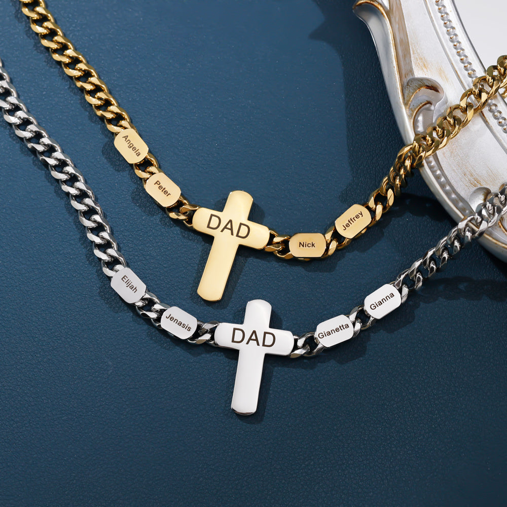 Father's Day Gift DAD Cross Cuban Link Chain With Custom Beads