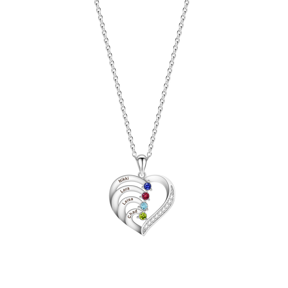Personalized Heart-Shaped Birthstone Necklace - Custom Name/Date Option