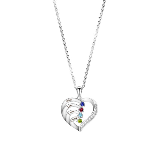 Personalized Heart-Shaped Birthstone Necklace - Custom Name/Date Option
