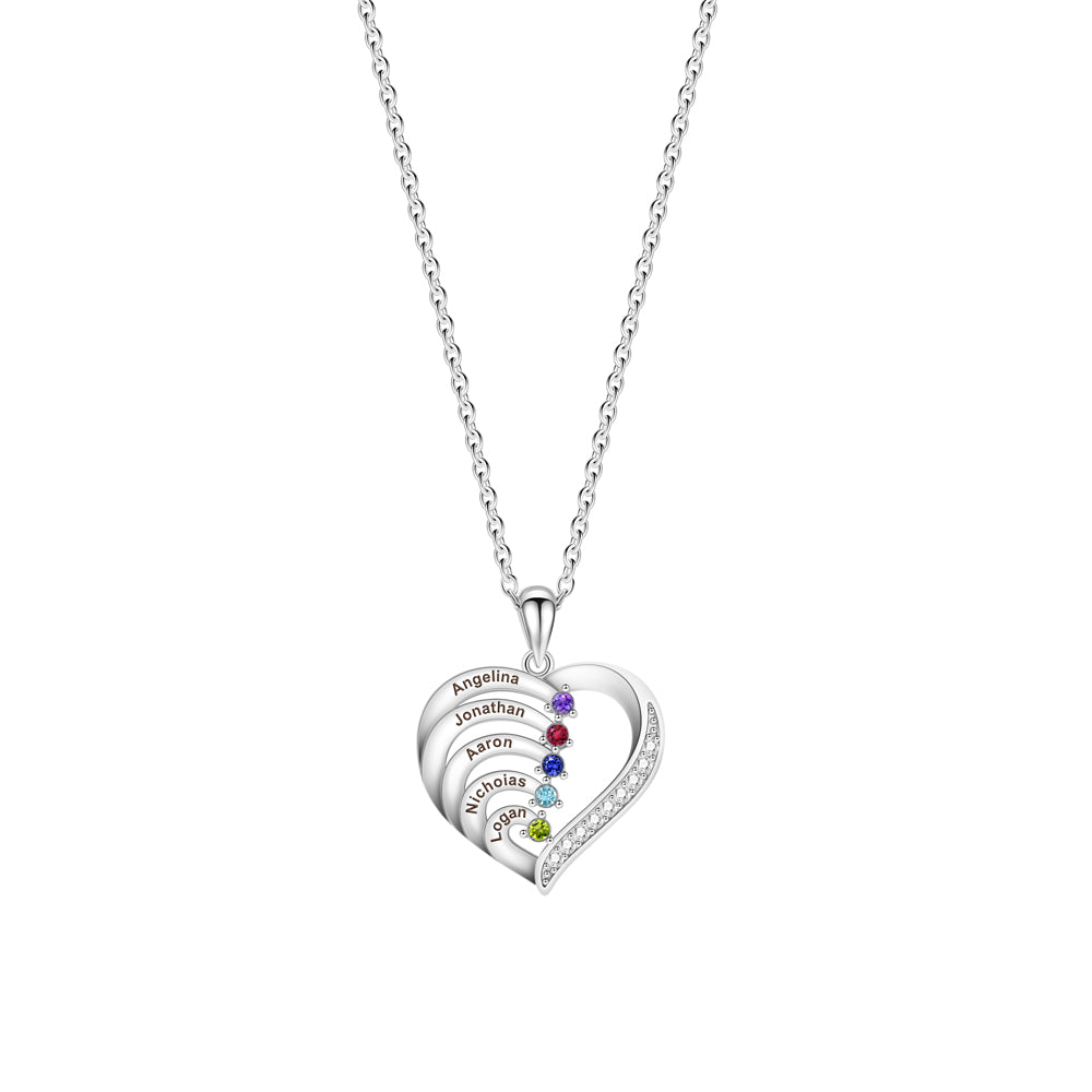 Personalized Heart-Shaped Birthstone Necklace - Custom Name/Date Option