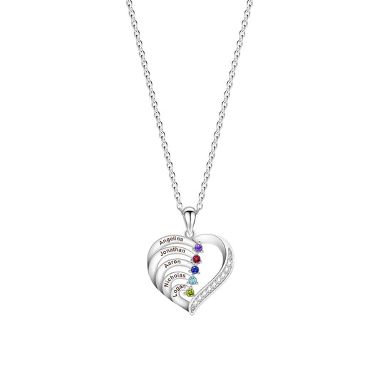 Personalized Heart-Shaped Birthstone Necklace - Custom Name/Date Option