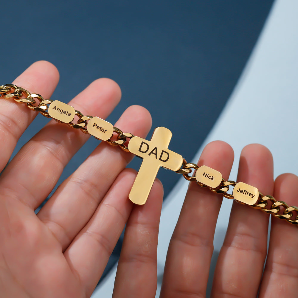 Father's Day Gift DAD Cross Cuban Link Chain With Custom Beads