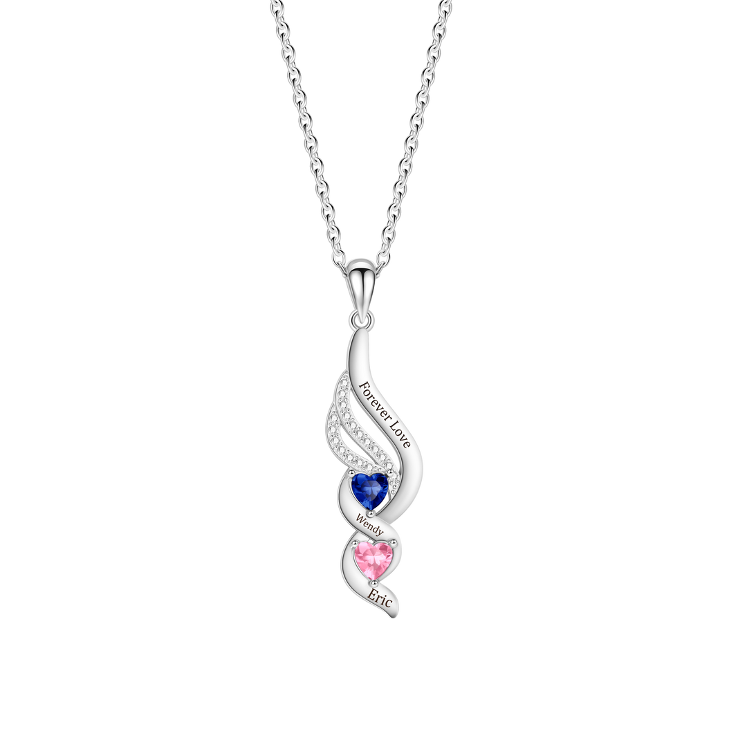 Personalized Wings & Heart Birthstone Necklace