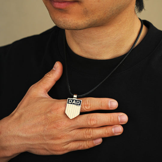 DAD Engraved Shield Pendant Necklace