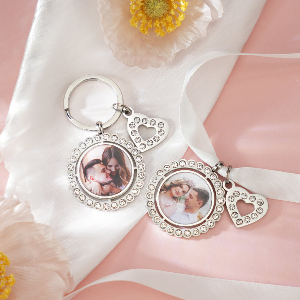 Engagement Gift Bouquet Pendant Photo Heart Keychain