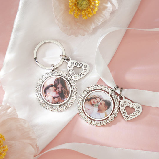 Engagement Gift Bouquet Pendant Photo Heart Keychain