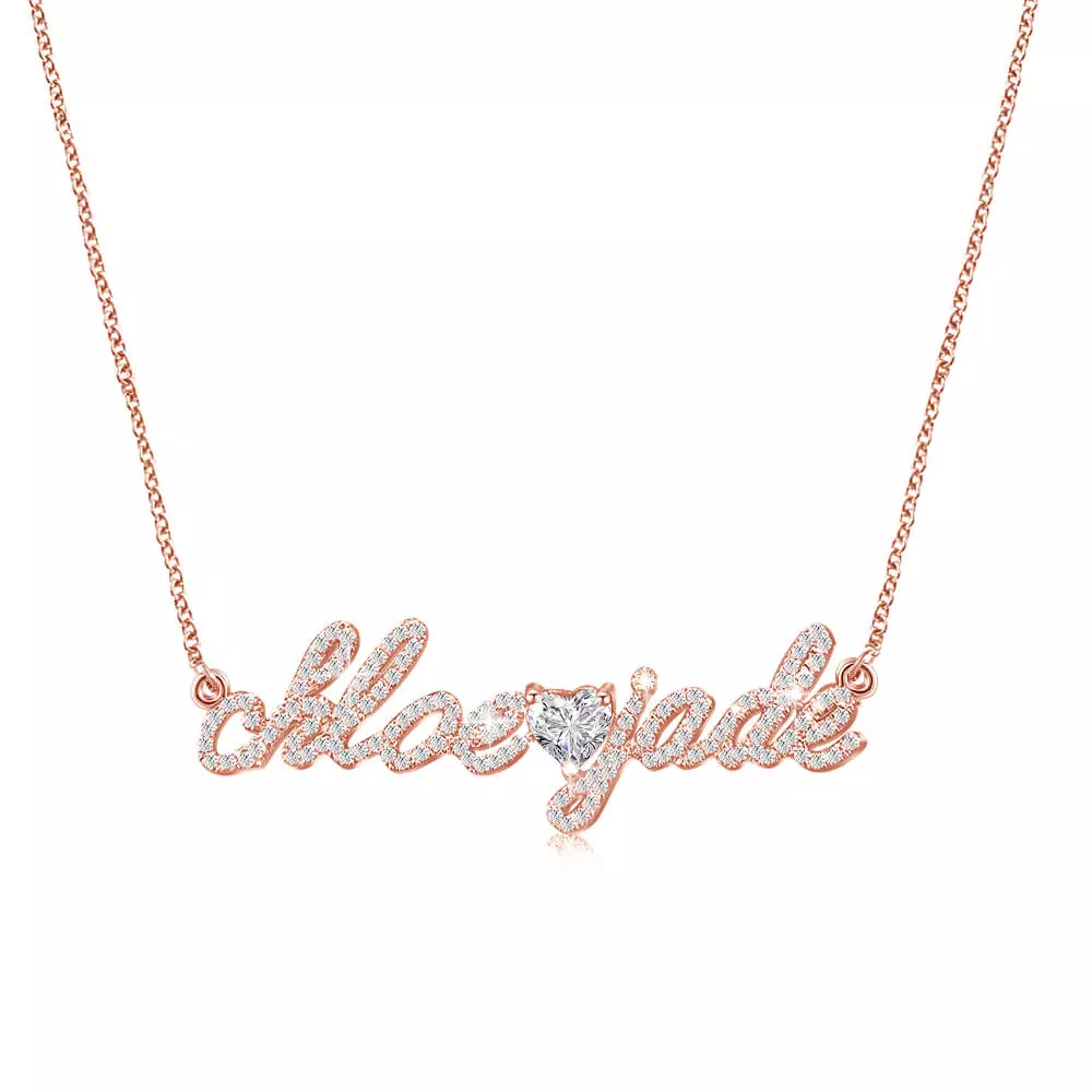 Custom Diamond 2 Names Necklace with Diamond Heart