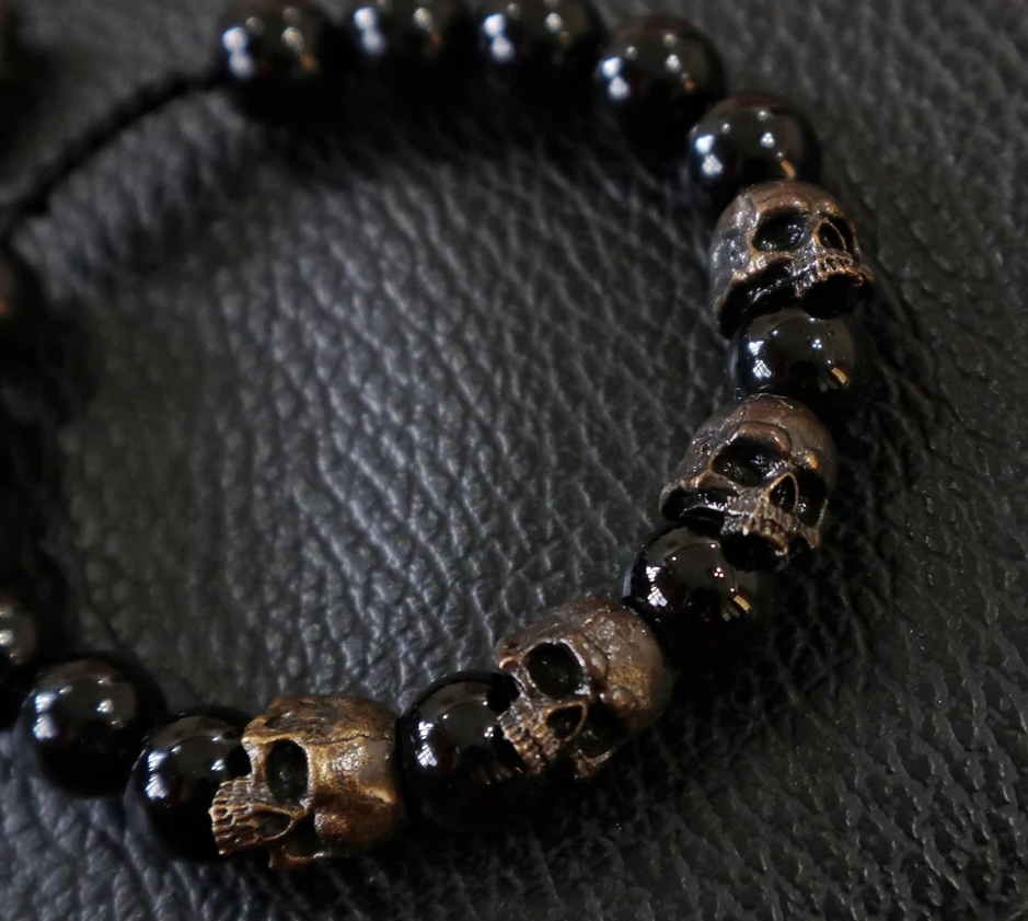Halloween Style Skull Army Onyx Bead Bracelet