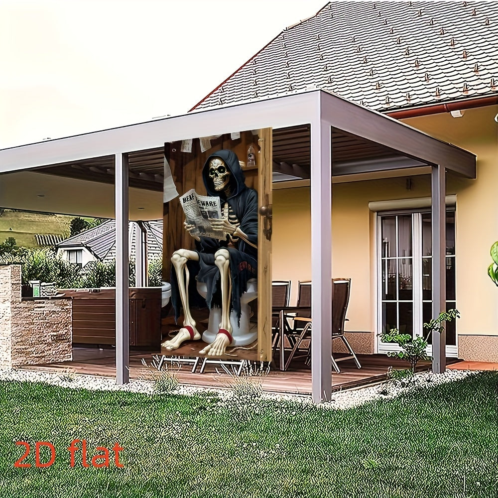 Halloween Outdoor Door Banner with Spooky Skeleton and Jack-O'-Lanterns