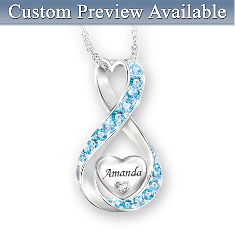 Granddaughter Name-Engraved Birthstone And Diamond Necklace