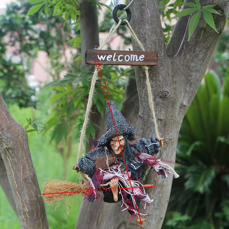Vintage Halloween Witch Broom Door Hanger – Spooky Outdoor Decoration