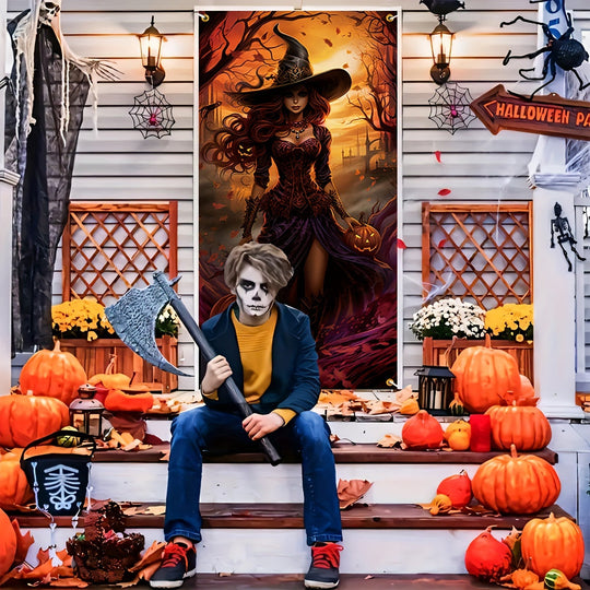 Halloween Witch Door Banner Polyester Indoor Outdoor Decoration