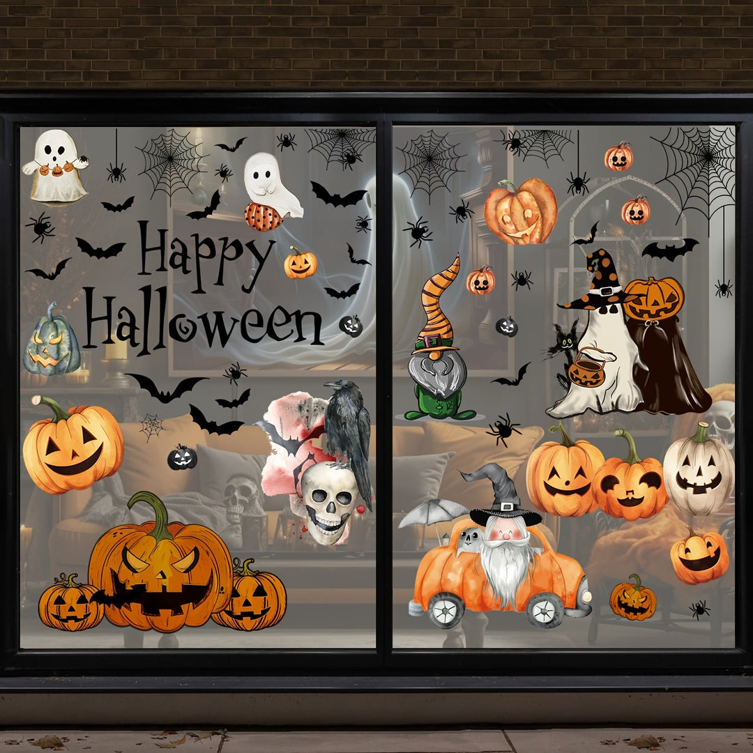 102-Piece Reusable Halloween Window Stickers with Pumpkin & Bat Designs