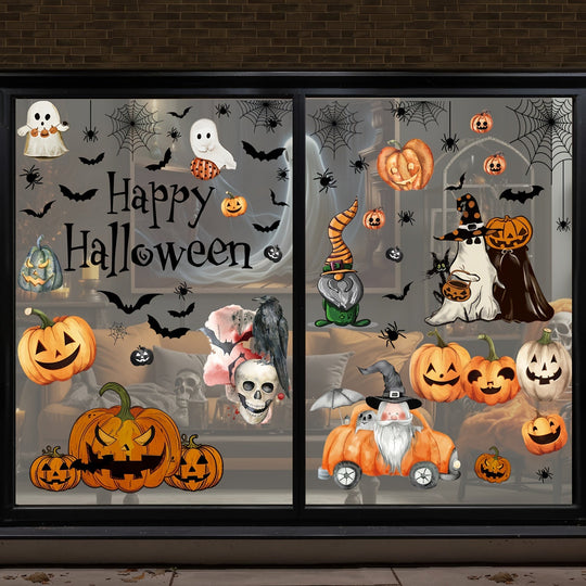 102-Piece Reusable Halloween Window Stickers with Pumpkin & Bat Designs