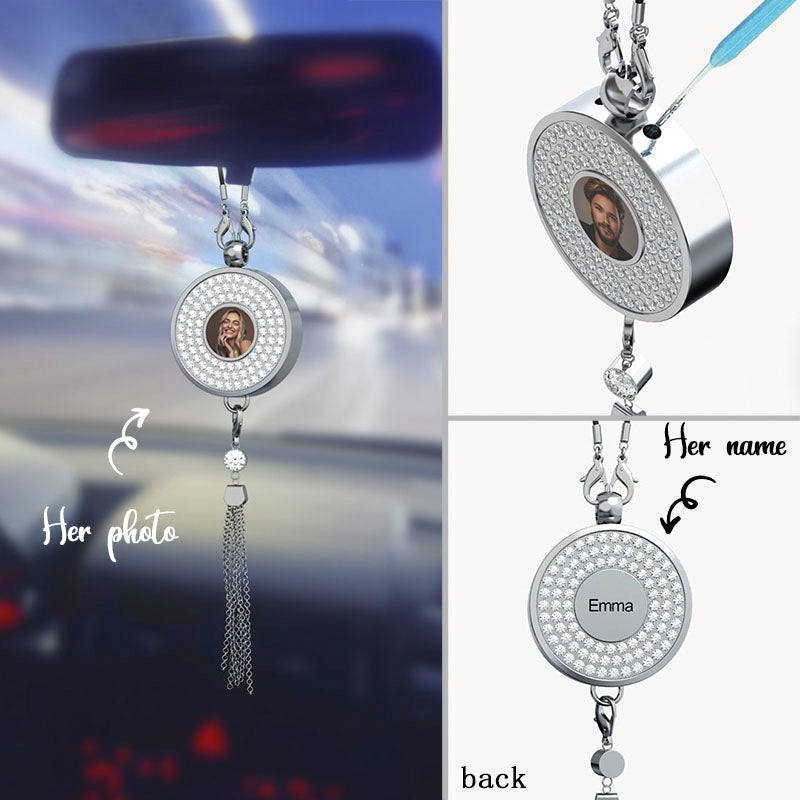 Personalized Car Perfume Photo Name Pendant