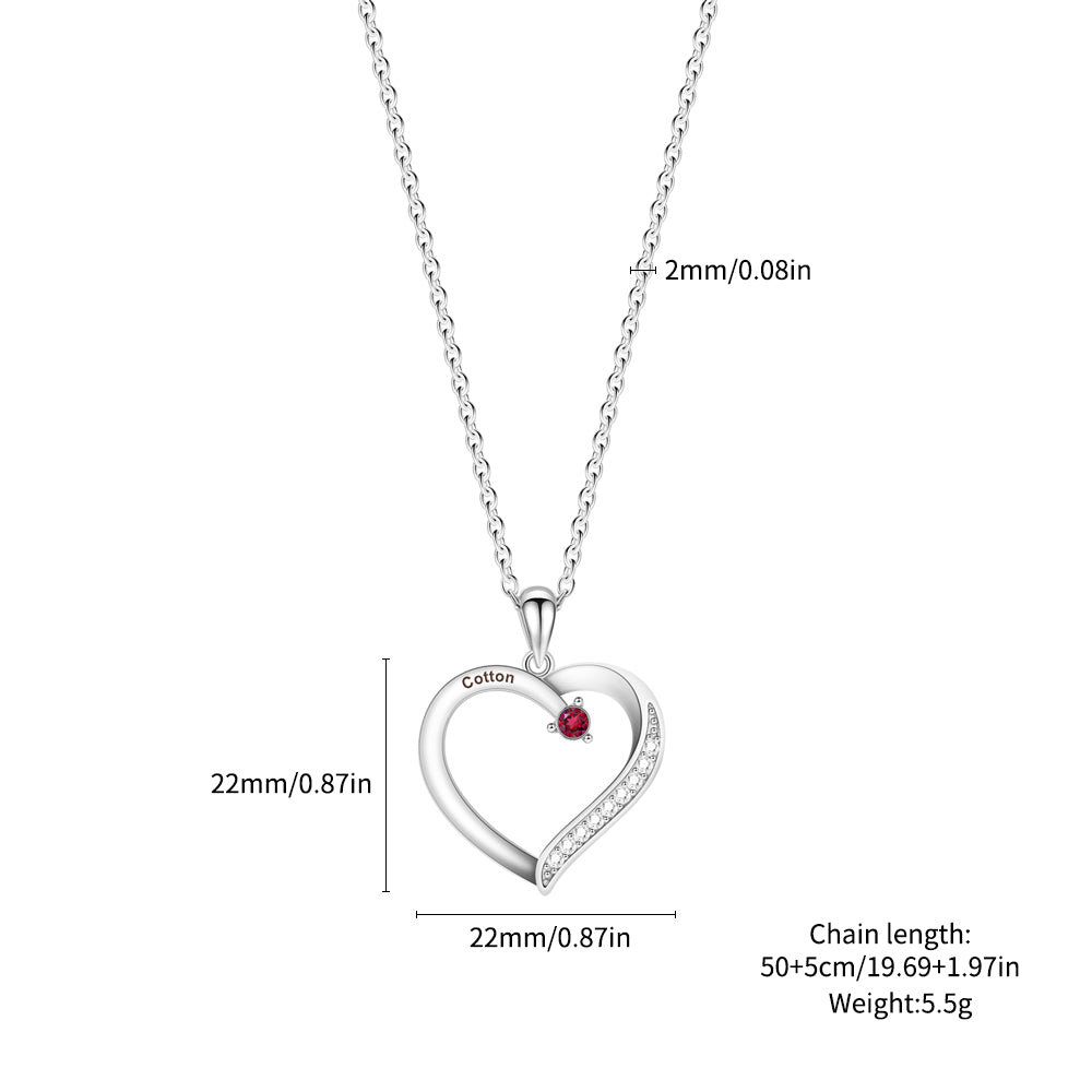 Personalized Heart-Shaped Birthstone Necklace - Custom Name/Date Option