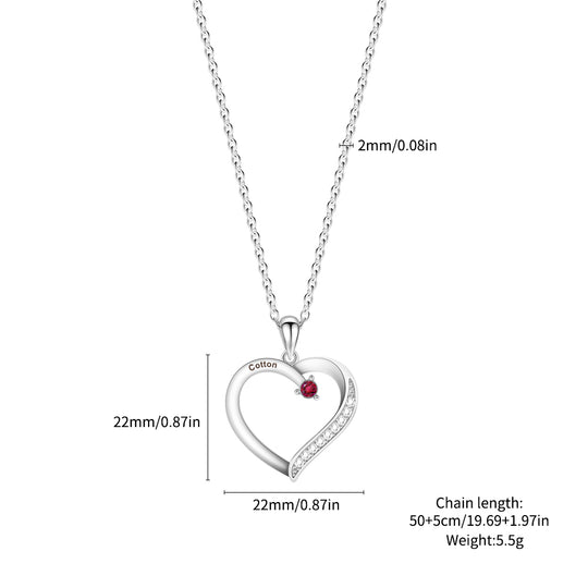 Personalized Heart-Shaped Birthstone Necklace - Custom Name/Date Option