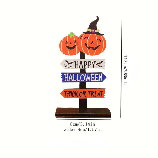 Halloween Wooden Table Centerpiece with Pumpkin and Skeleton Design