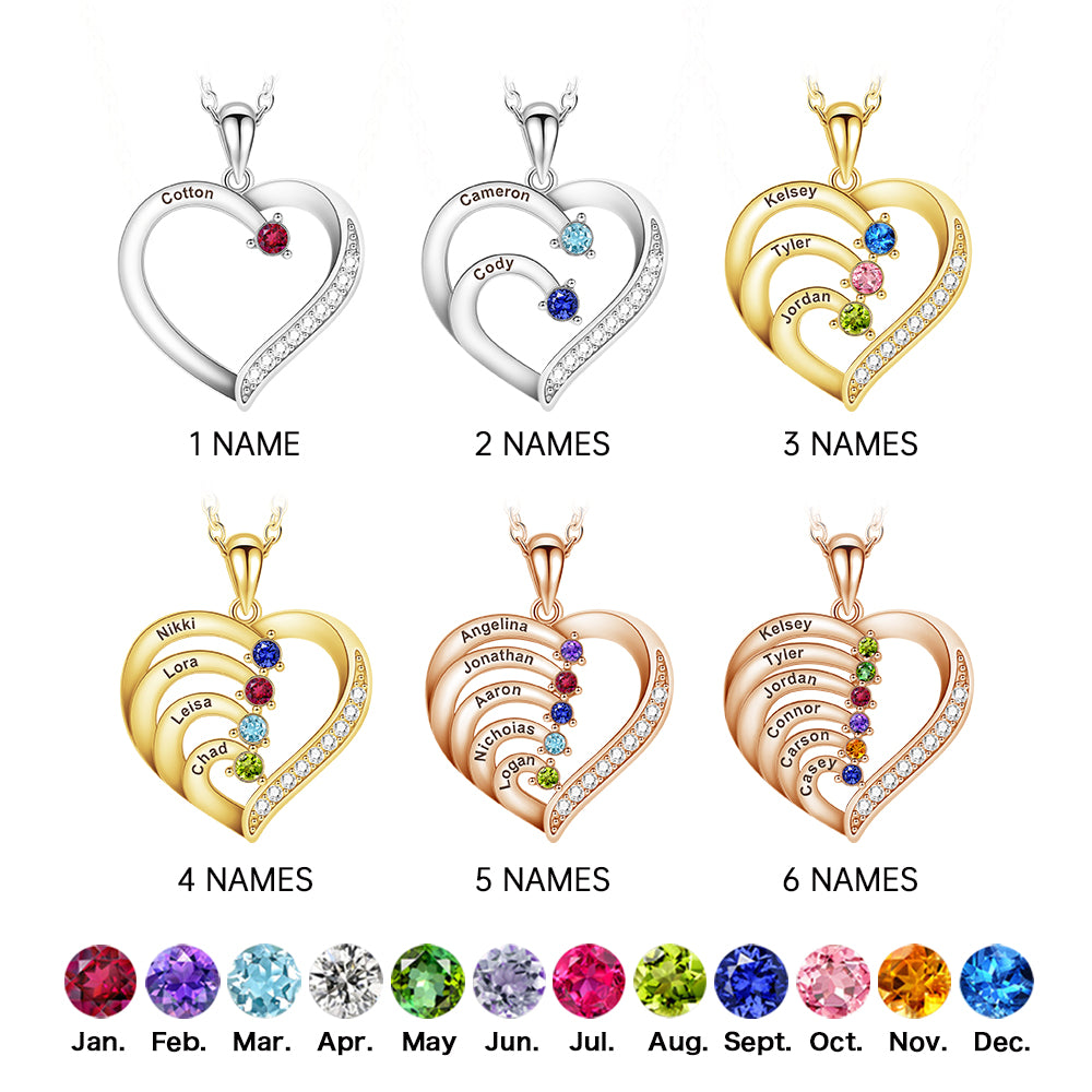 Personalized Heart-Shaped Birthstone Necklace - Custom Name/Date Option