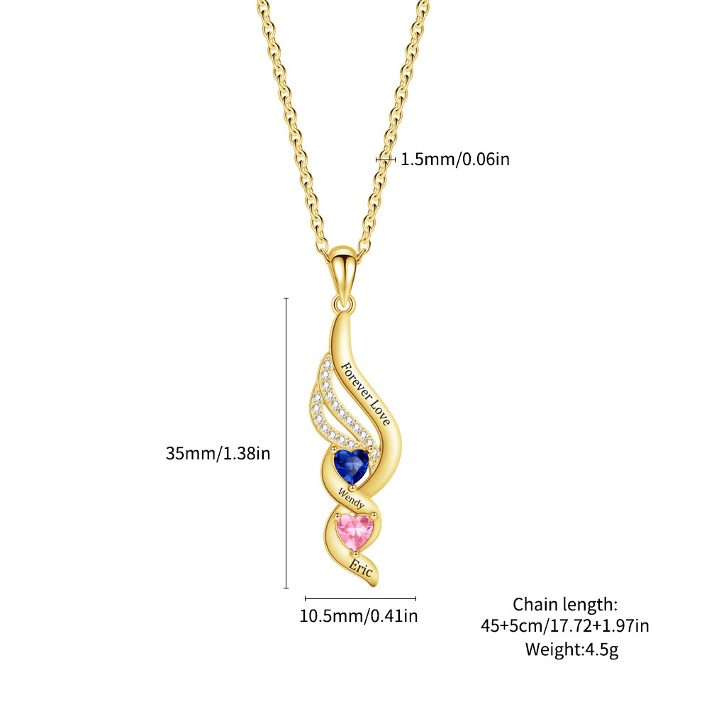 Personalized Wings & Heart Birthstone Necklace