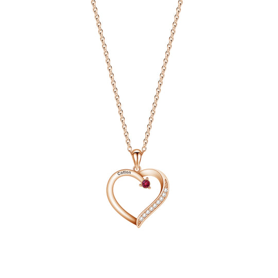 Personalized Heart-Shaped Birthstone Necklace - Custom Name/Date Option
