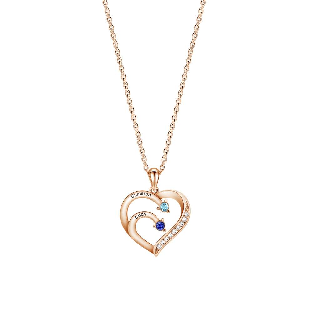 Personalized Heart-Shaped Birthstone Necklace - Custom Name/Date Option