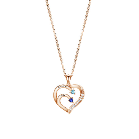 Personalized Heart-Shaped Birthstone Necklace - Custom Name/Date Option