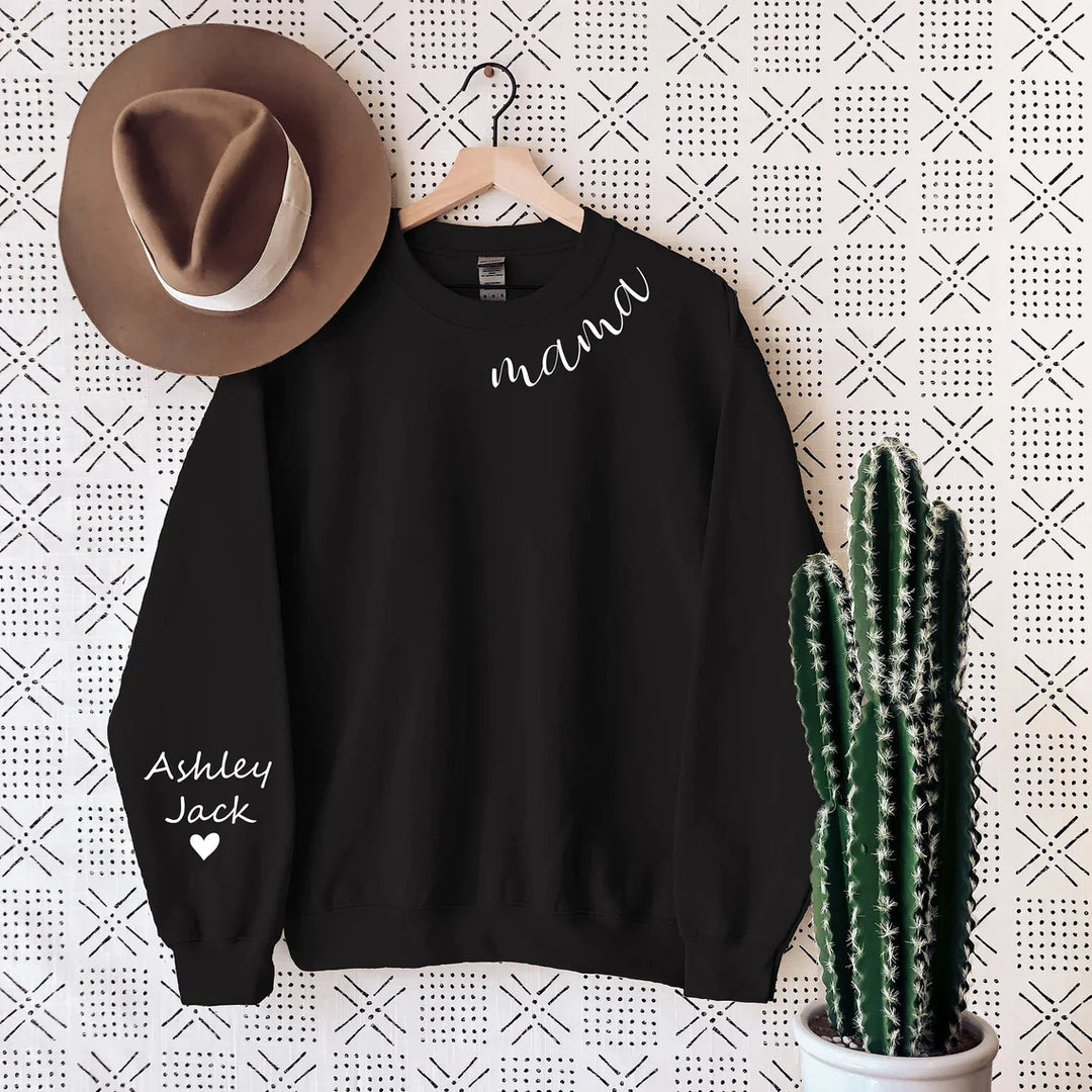 Mother's Day Gift Custom Mama Sweatshirt with Kids Names Sleeve