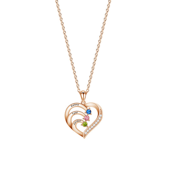 Personalized Heart-Shaped Birthstone Necklace - Custom Name/Date Option