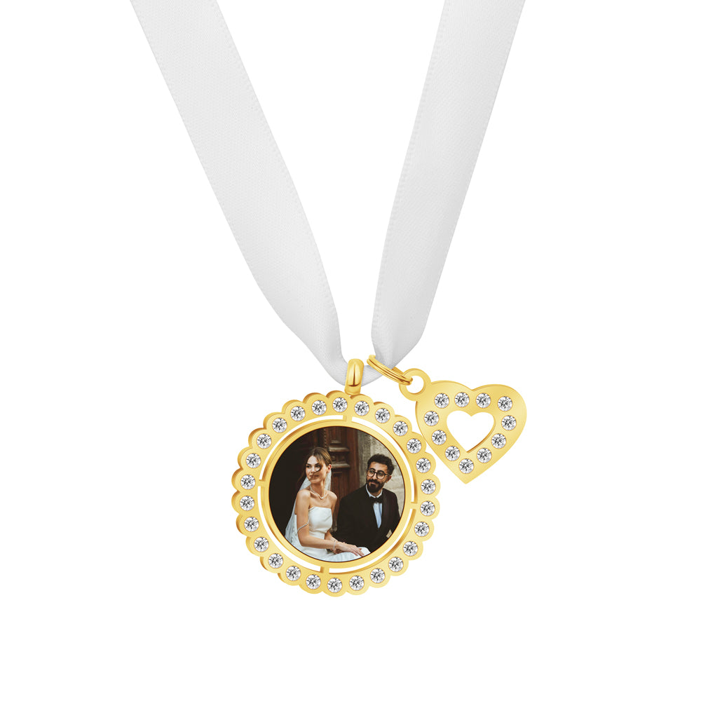 Engagement Gift Bouquet Pendant Photo Heart Keychain