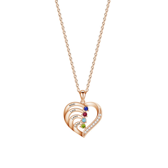Personalized Heart-Shaped Birthstone Necklace - Custom Name/Date Option