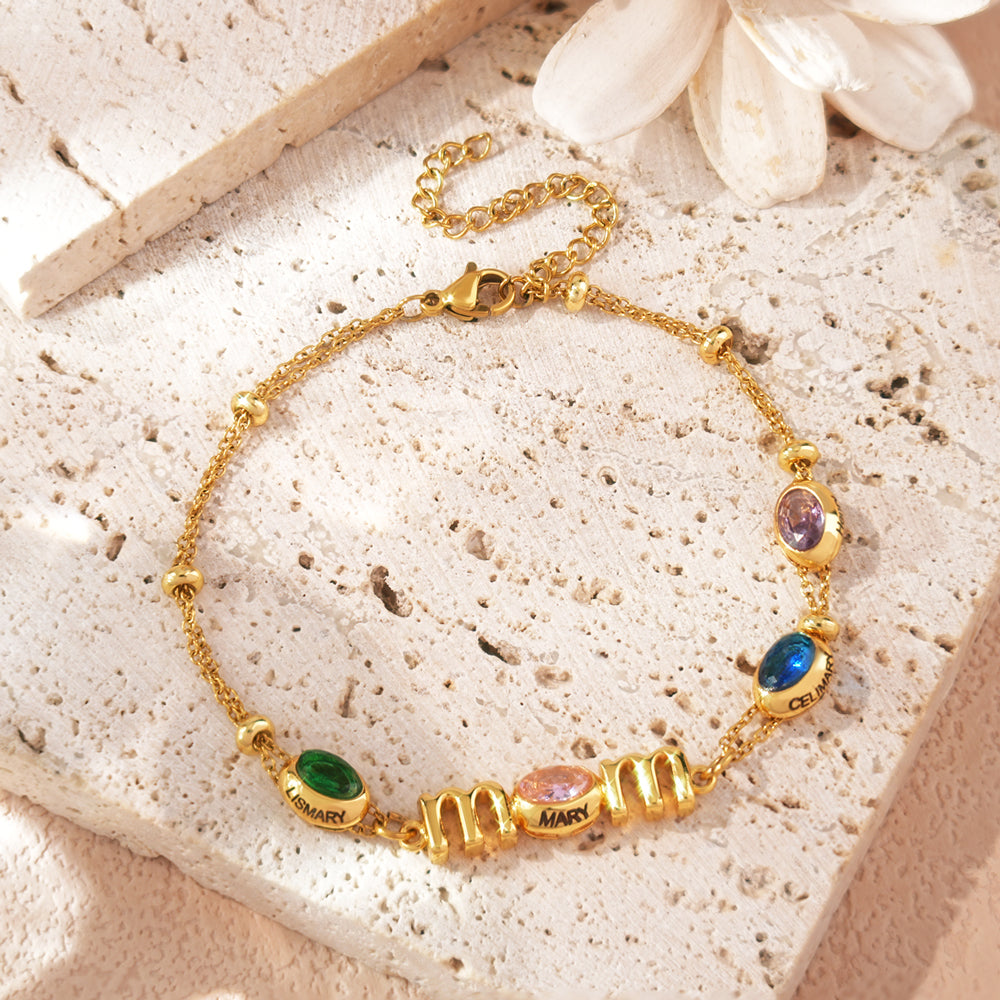 Custom Kids Name Birthstone Mom Bracelet