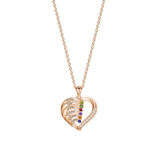 Personalized Heart-Shaped Birthstone Necklace - Custom Name/Date Option