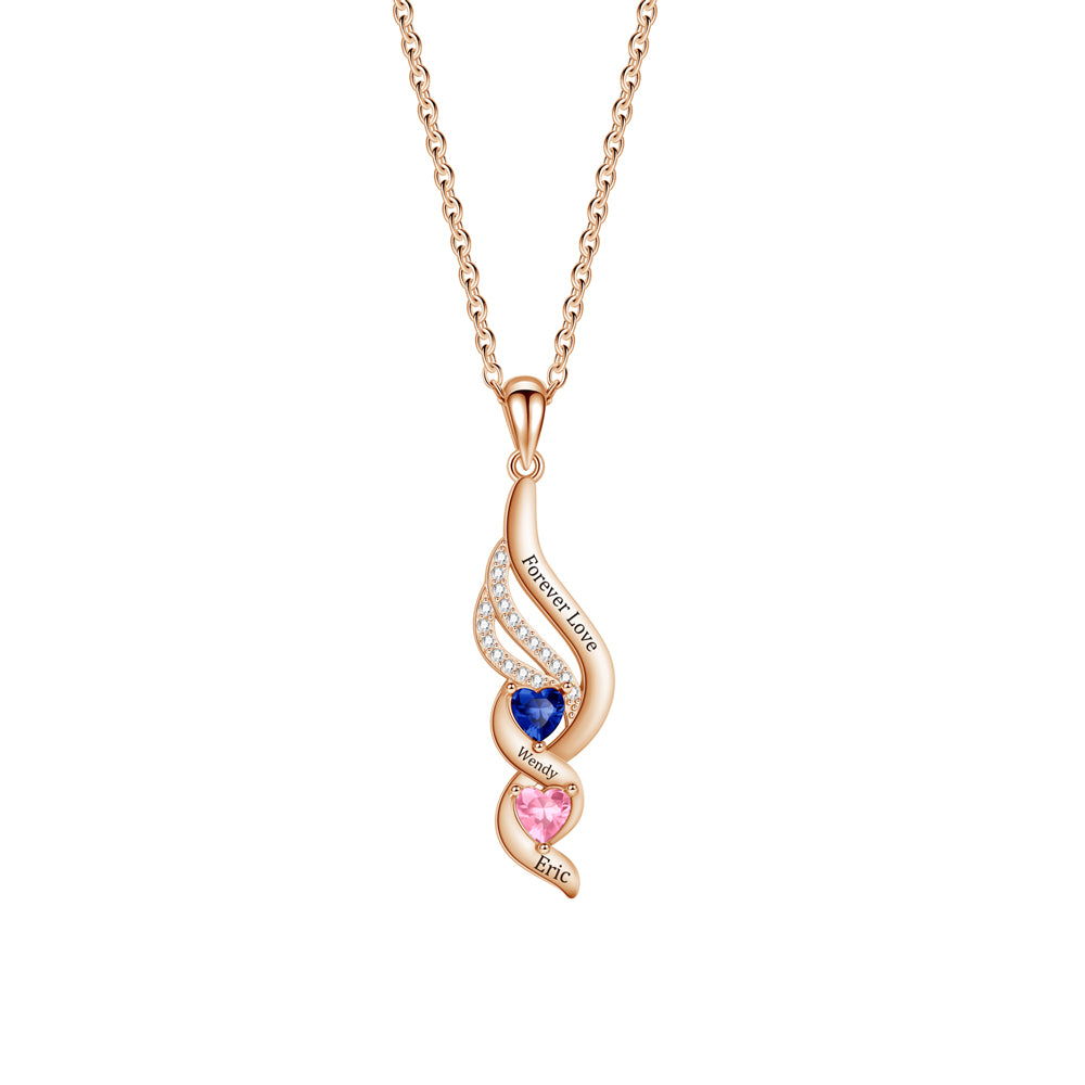 Personalized Wings & Heart Birthstone Necklace