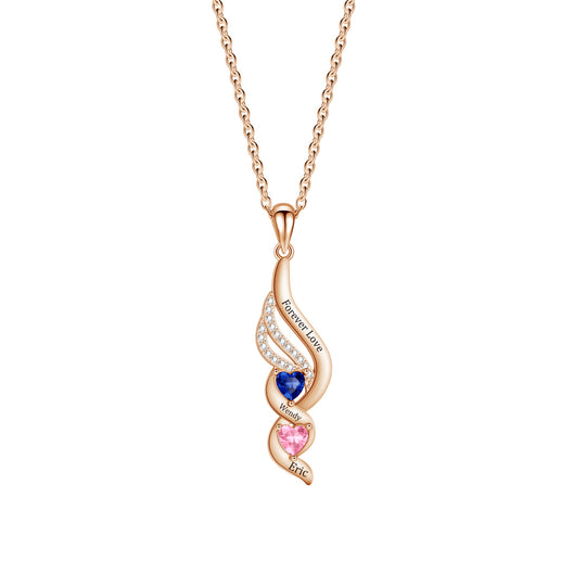 Personalized Wings & Heart Birthstone Necklace
