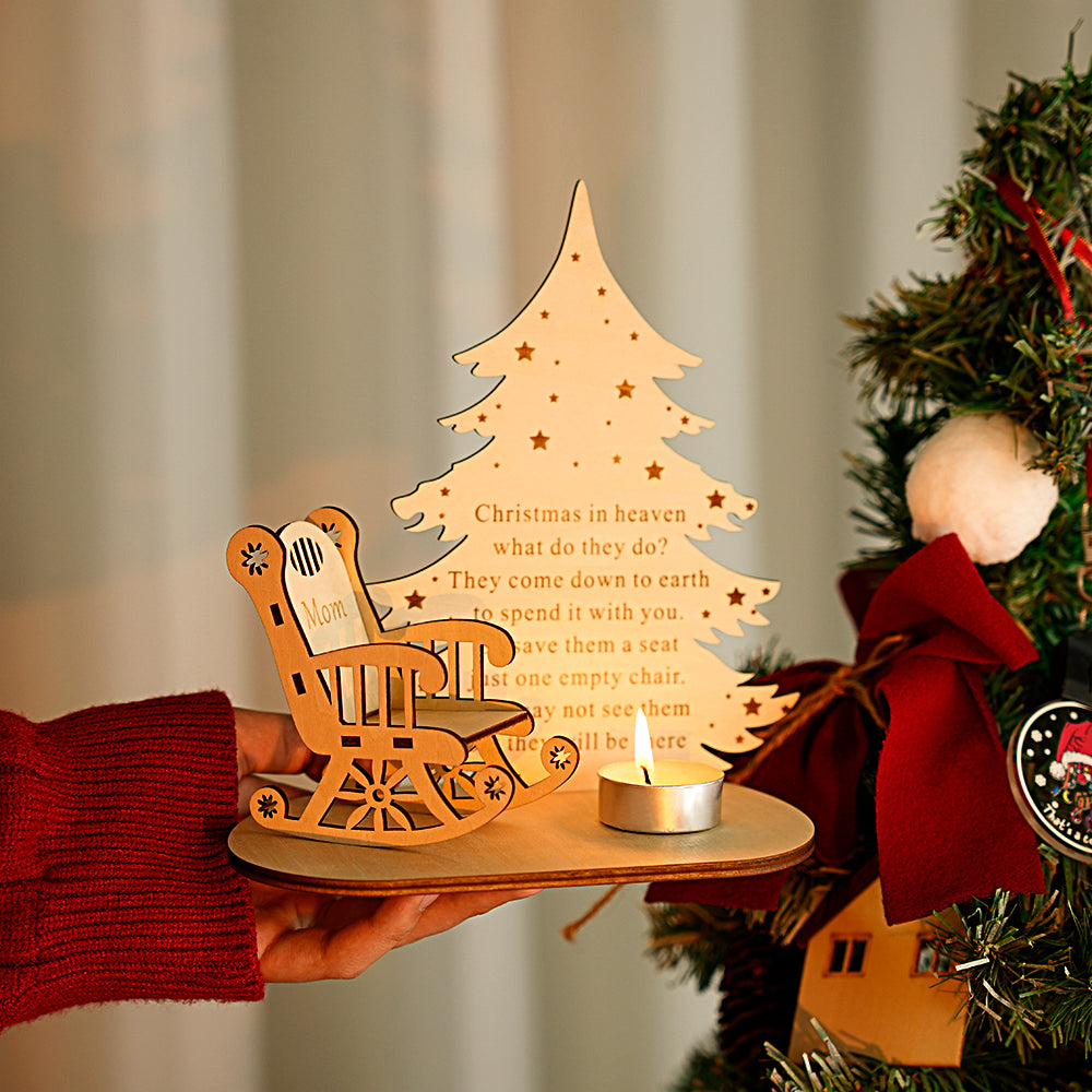 Merry Christmas in Heaven Memory Tealight Candlestick Holders Wooden Decoration for lost loved ones