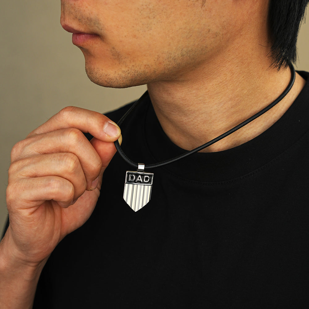 DAD Engraved Shield Pendant Necklace